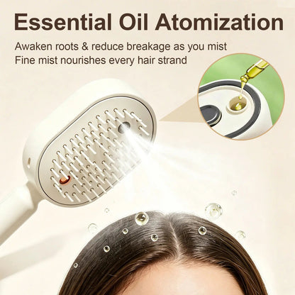 Electric Spray Air Cushion Massage Comb | Essential Oil Mist Hair Care Comb | Self-Cleaning Anti-Tangle | Anti-Static Volumizing Aromatherapy Comb