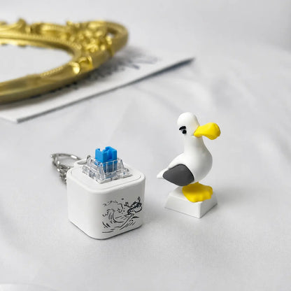 Funny Seagull MINE! Button Keychain-Real Sound & LED Light,Funny Interactive Gift for Friends & Family