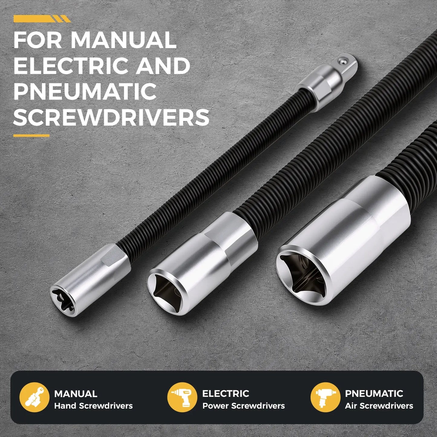 Flexible Socket Extension Bar Set 3-Piece 1/2" 3/8" 1/4" Shaft Drive 10" 8" 6"-Spring-Loaded Detent Balls to Prevent Slipping, fathersdaygift fathersdaygift