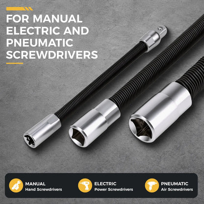 Flexible Socket Extension Bar Set 3-Piece 1/2" 3/8" 1/4" Shaft Drive 10" 8" 6"-Spring-Loaded Detent Balls to Prevent Slipping, fathersdaygift fathersdaygift