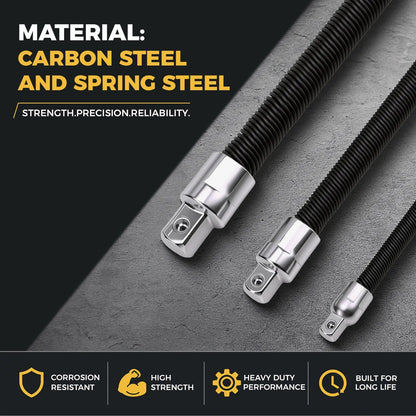 Flexible Socket Extension Bar Set 3-Piece 1/2" 3/8" 1/4" Shaft Drive 10" 8" 6"-Spring-Loaded Detent Balls to Prevent Slipping, fathersdaygift fathersdaygift
