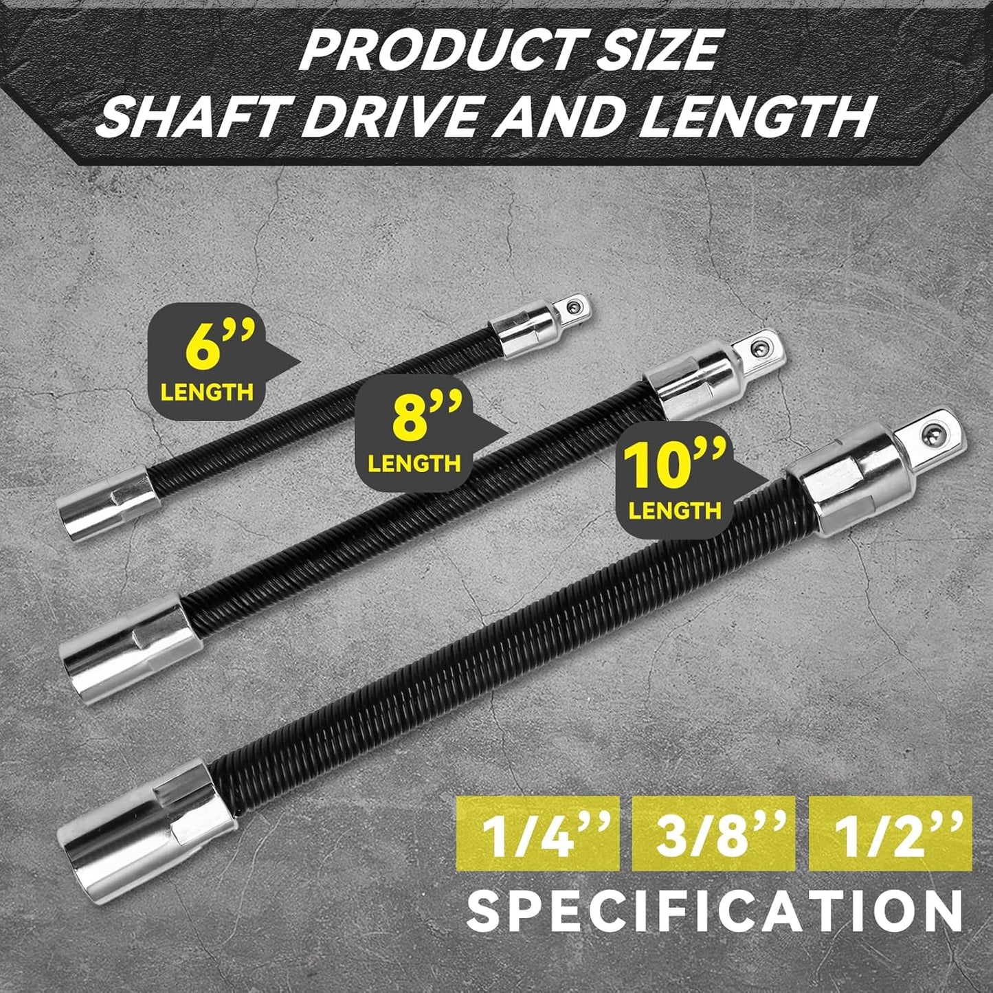 Flexible Socket Extension Bar Set 3-Piece 1/2" 3/8" 1/4" Shaft Drive 10" 8" 6"-Spring-Loaded Detent Balls to Prevent Slipping, fathersdaygift fathersdaygift