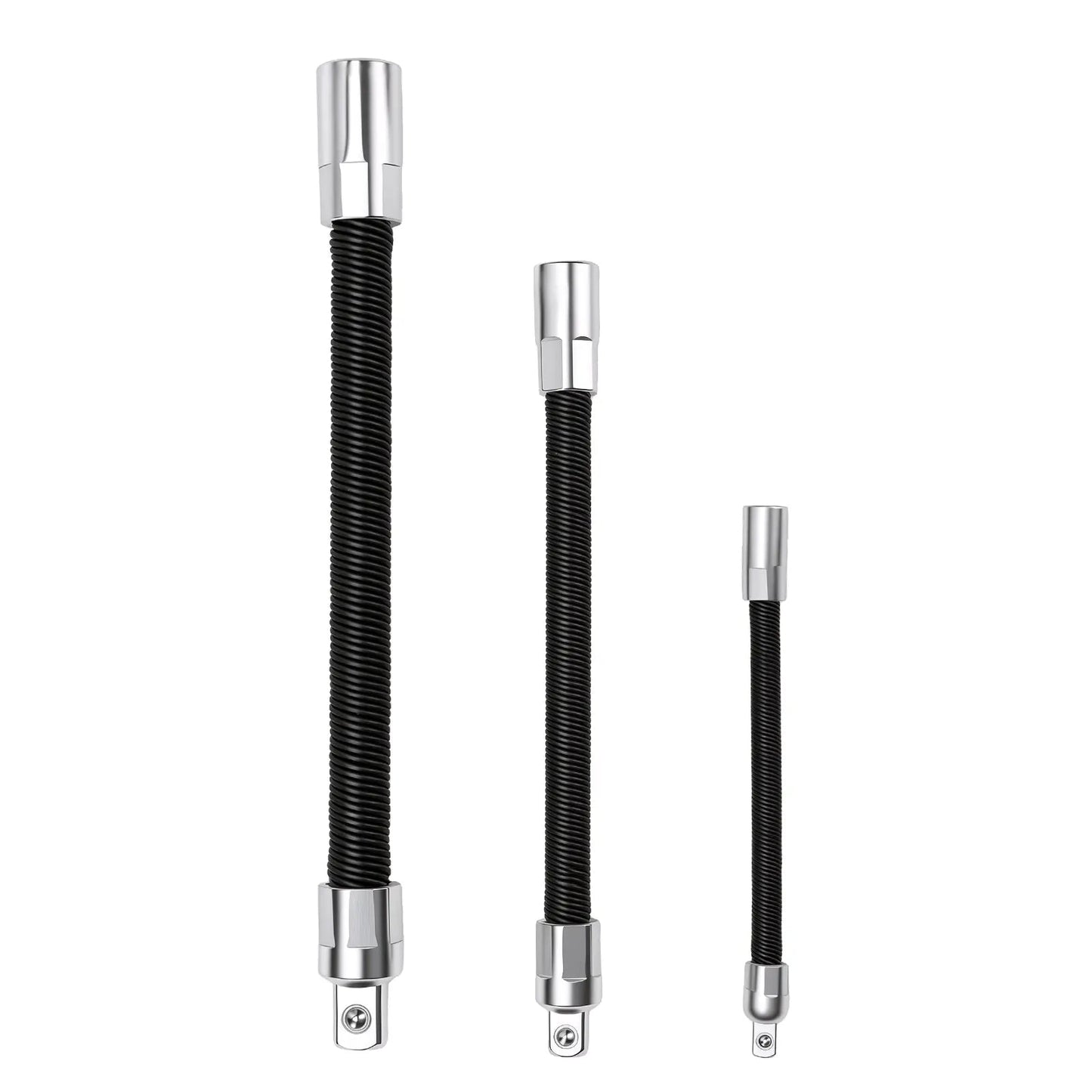 Flexible Socket Extension Bar Set 3-Piece 1/2" 3/8" 1/4" Shaft Drive 10" 8" 6"-Spring-Loaded Detent Balls to Prevent Slipping, fathersdaygift fathersdaygift