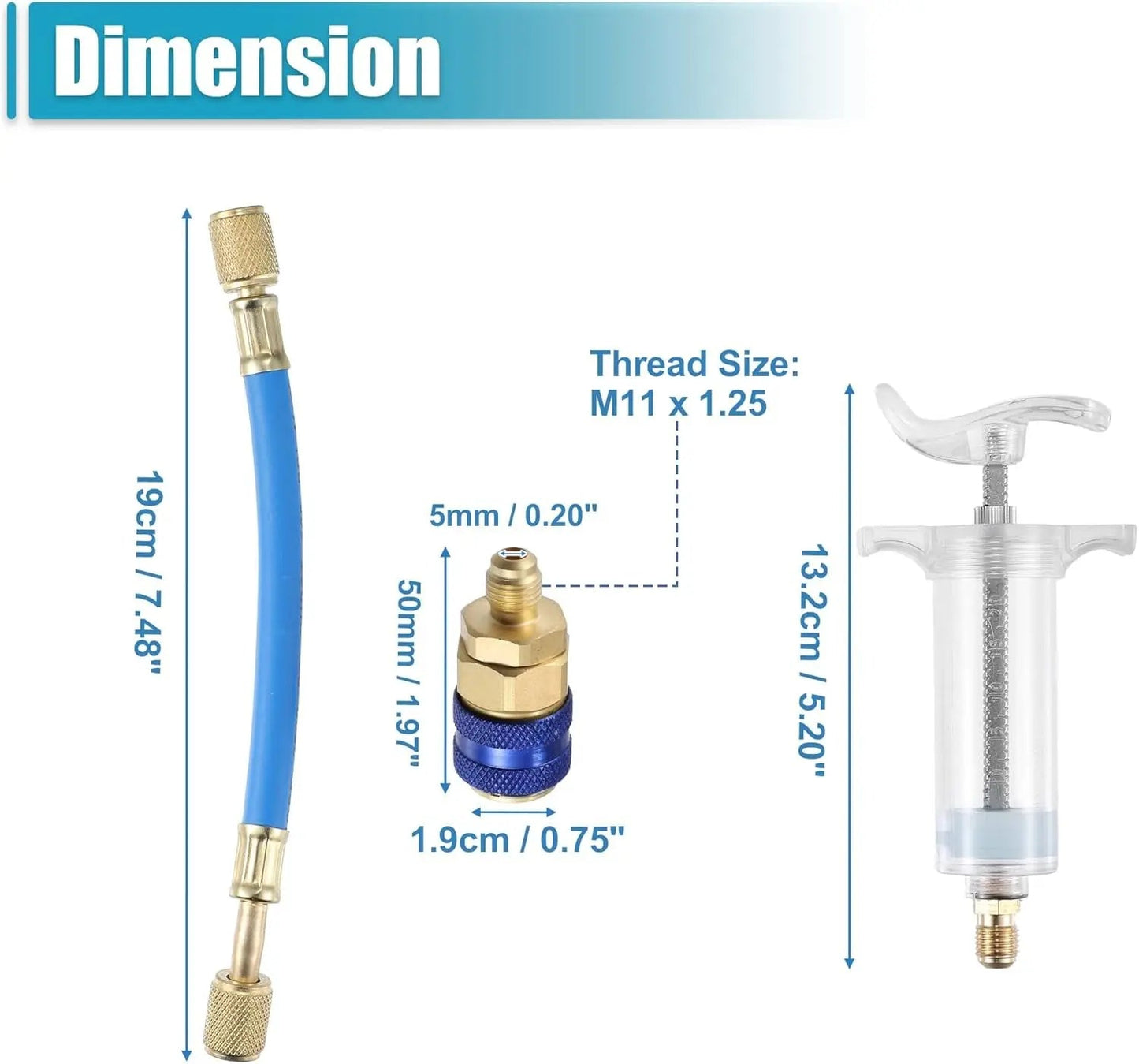 Oil and Dye Injectors Kit 30ml/1 Oz Hand Push Compressor Manual AC Oil Dye Injector with Quick Coupler 1/4 SAE Connector Car HVAC Compressor Oil Dye Injector Refrigerant Tool