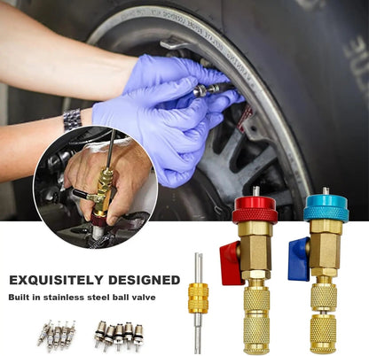 R134A Valve Core Remover Installer, High Low Pressure AC Valve Core Tool Kit for R134A Refrigerant System