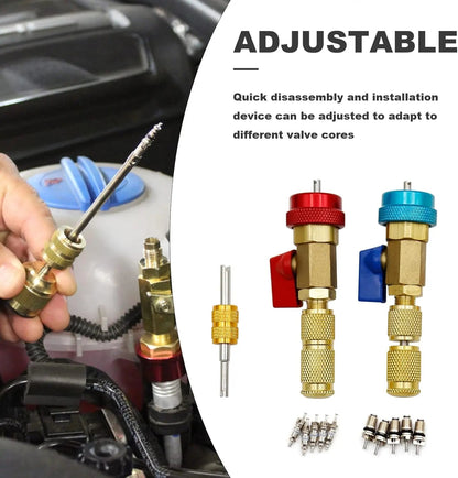 R134A Valve Core Remover Installer, High Low Pressure AC Valve Core Tool Kit for R134A Refrigerant System