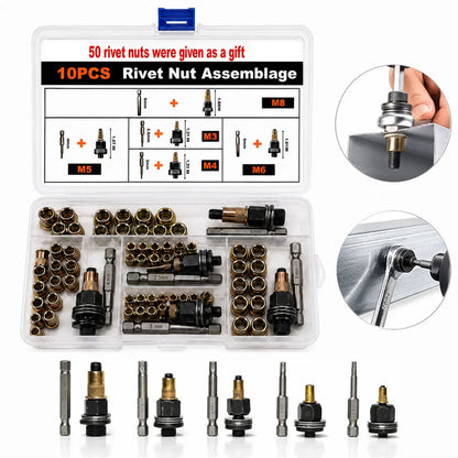 Head Rivet Nut Tool, M3 M4 M5 M6 M8 Rivnut Kit, Carbon Steel Rivnut Set, Threaded Rivet Nut Kit, Manual Riveter Rivnuts Tool Accessory for Automotive Repair Warehouses