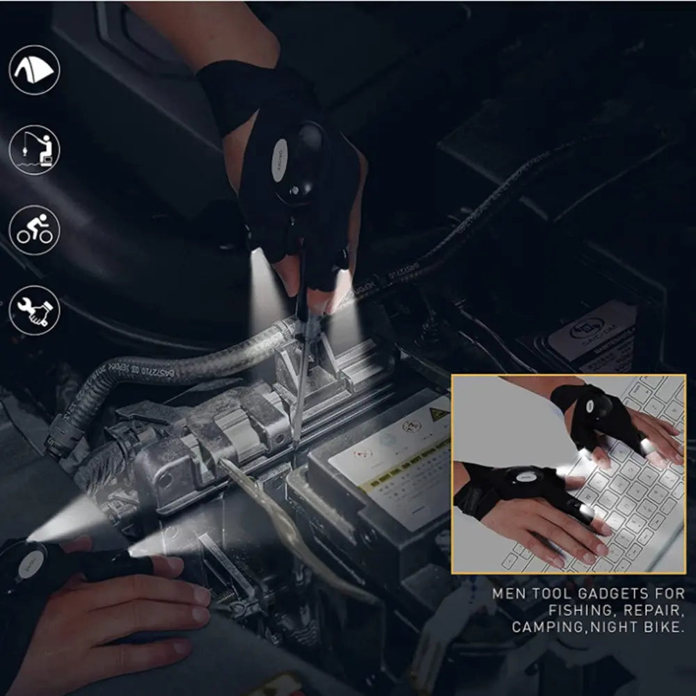 LED glove flashlight, luminous fishing gloves, emergency maintenance lighting gloves finger lights