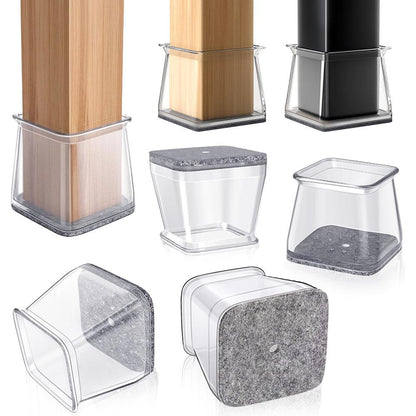 Square Chair Leg Floor Protectors, Furniture felt pads for Hardwood Floors, furniture Sliders for Chair Legs, Floor Protectors for Chairs, reduces noise Silicone Chair Leg Caps Cover, Large, Clear
