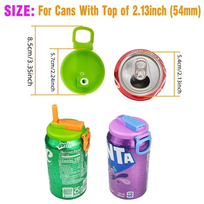 4 Counts Reusable Soda Can Lids with Silicone Straws - Beverage Covers for Seltzer & Juice, Ideal for Children's Day, Colorful Soft Drink Can Lid, Straw Spout Lid