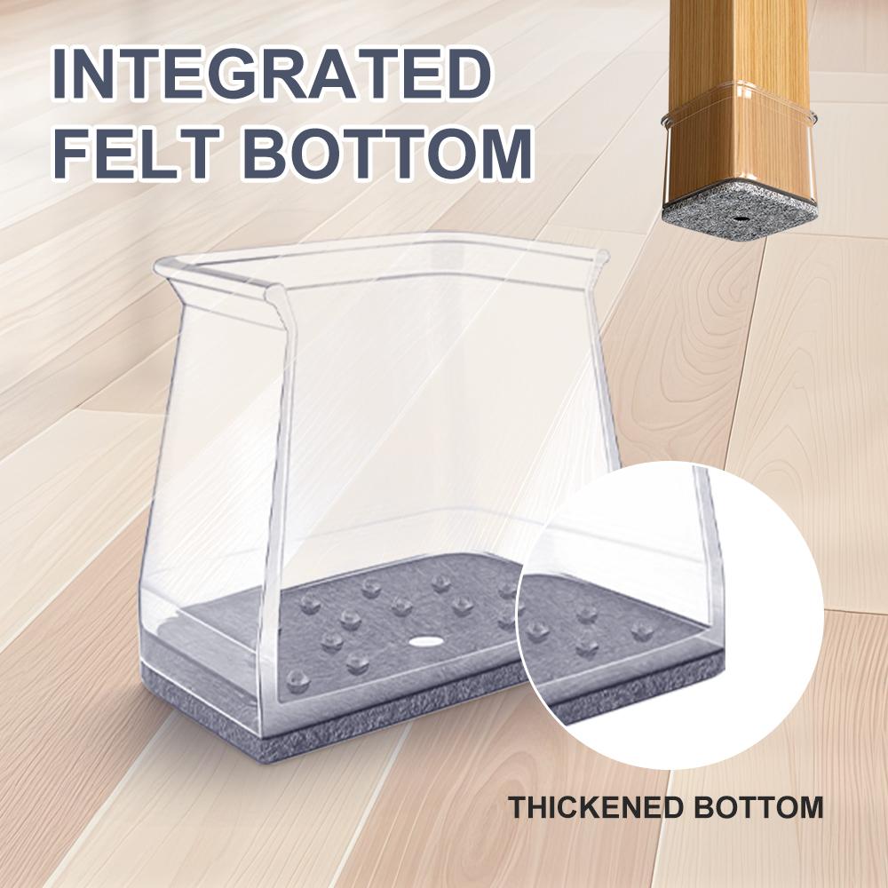 Square Chair Leg Floor Protectors, Furniture felt pads for Hardwood Floors, furniture Sliders for Chair Legs, Floor Protectors for Chairs, reduces noise Silicone Chair Leg Caps Cover, Large, Clear