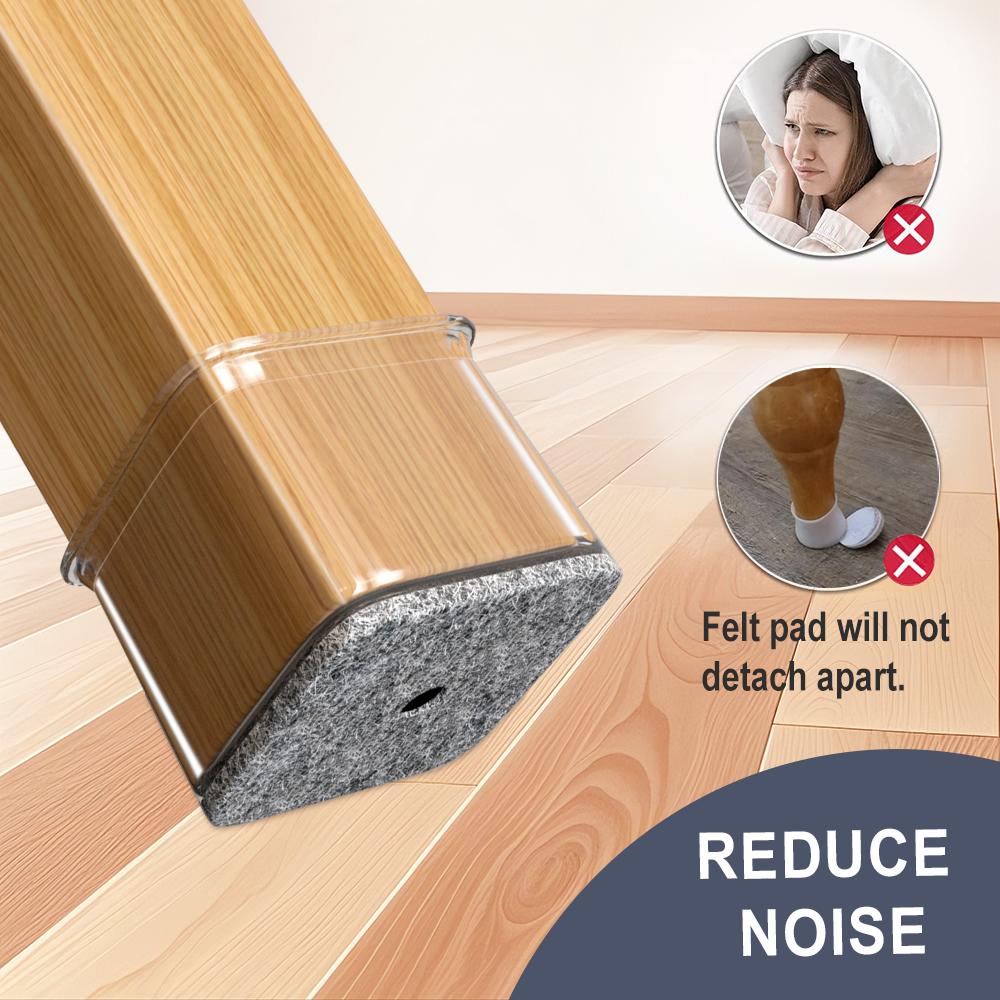 Square Chair Leg Floor Protectors, Furniture felt pads for Hardwood Floors, furniture Sliders for Chair Legs, Floor Protectors for Chairs, reduces noise Silicone Chair Leg Caps Cover, Large, Clear
