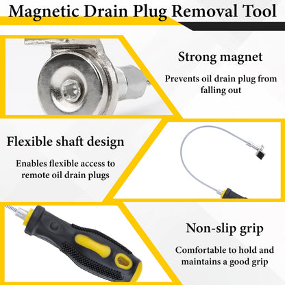Heavy-Duty Magnetic Oil Drain Bolt Removal Tool, Anti-Scald Oil Pan Bolt Remover, Universal Flexible Drain Plug Removal Tool — Perfect for OilChanges