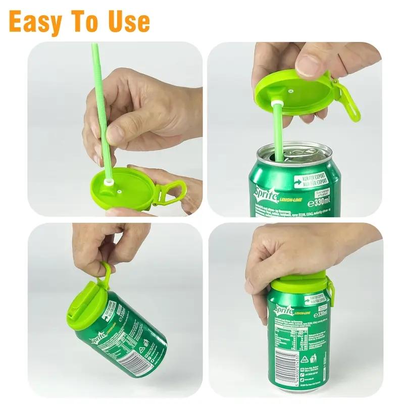 4 Counts Reusable Soda Can Lids with Silicone Straws - Beverage Covers for Seltzer & Juice, Ideal for Children's Day, Colorful Soft Drink Can Lid, Straw Spout Lid