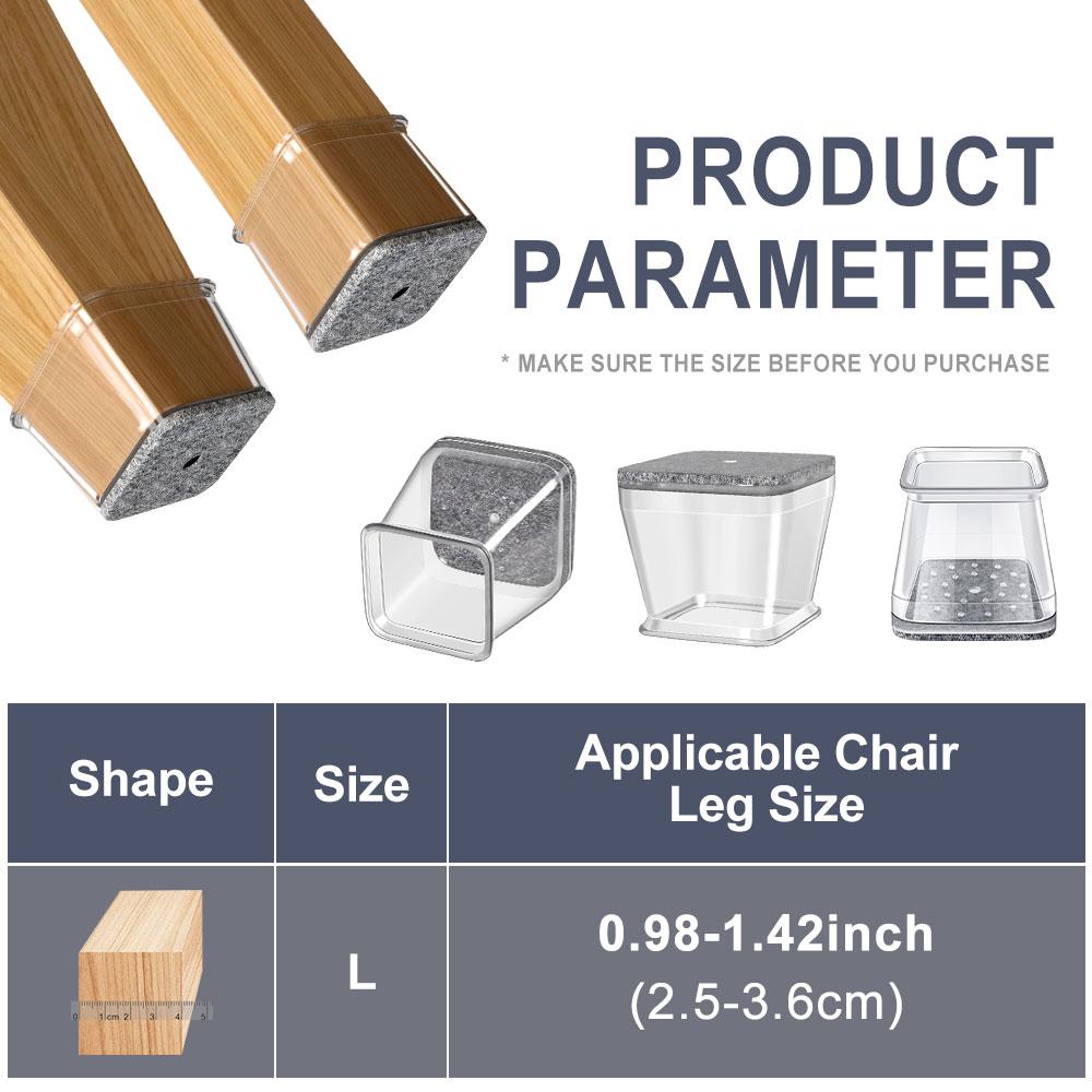 Square Chair Leg Floor Protectors, Furniture felt pads for Hardwood Floors, furniture Sliders for Chair Legs, Floor Protectors for Chairs, reduces noise Silicone Chair Leg Caps Cover, Large, Clear