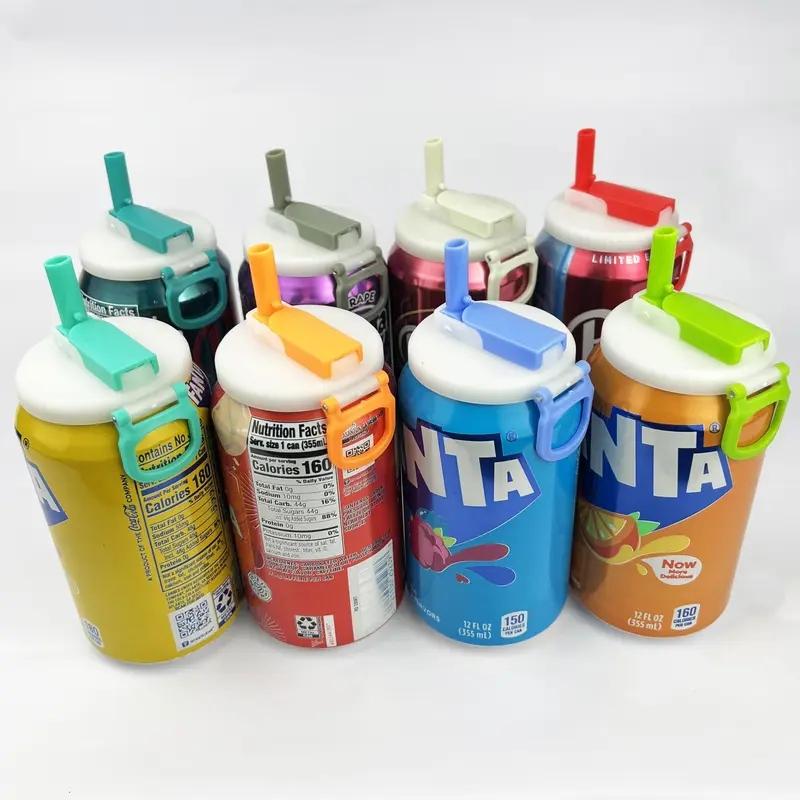 4 Counts Reusable Soda Can Lids with Silicone Straws - Beverage Covers for Seltzer & Juice, Ideal for Children's Day, Colorful Soft Drink Can Lid, Straw Spout Lid
