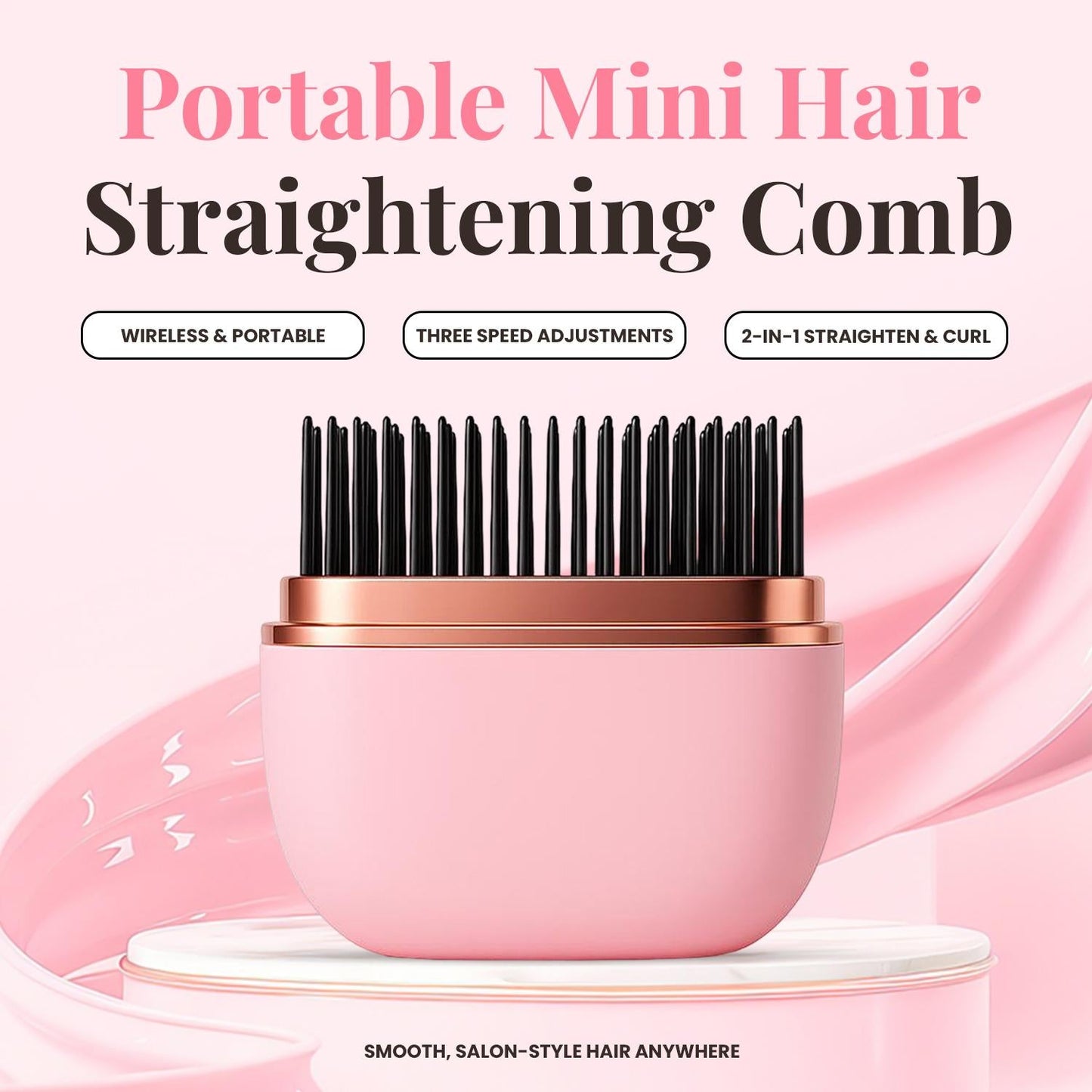 Mini Cordless Hair Straightener, Portable 2-in-1 Heated Comb & Iron, USB-C Rechargeable, Travel-Friendly Styling Tool, Multifunctional Hair Styler For Travel & Home Anti-Frizz Brush Pink