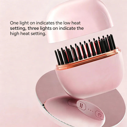 Mini Cordless Hair Straightener, Portable 2-in-1 Heated Comb & Iron, USB-C Rechargeable, Travel-Friendly Styling Tool, Multifunctional Hair Styler For Travel & Home Anti-Frizz Brush Pink