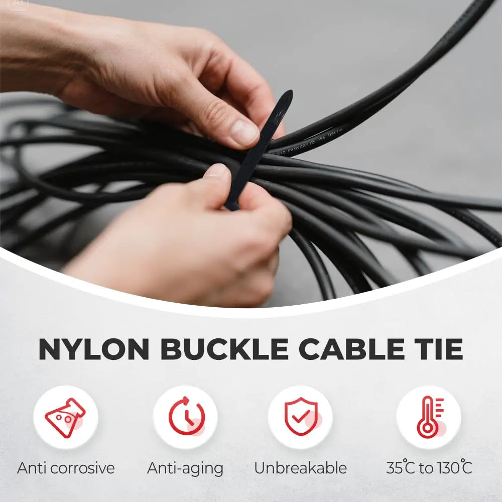 Nylon Cable Tie Buckle Kit PA66 Windproof Tensile Strength: 50kg &Anti-Corrosion for Car/Home/industrial Cable Management-40°C-130°C Extreme Proof, Lifetime Supply Pack (100pcs)TTV FathersDayGift daily repair Universal bundle