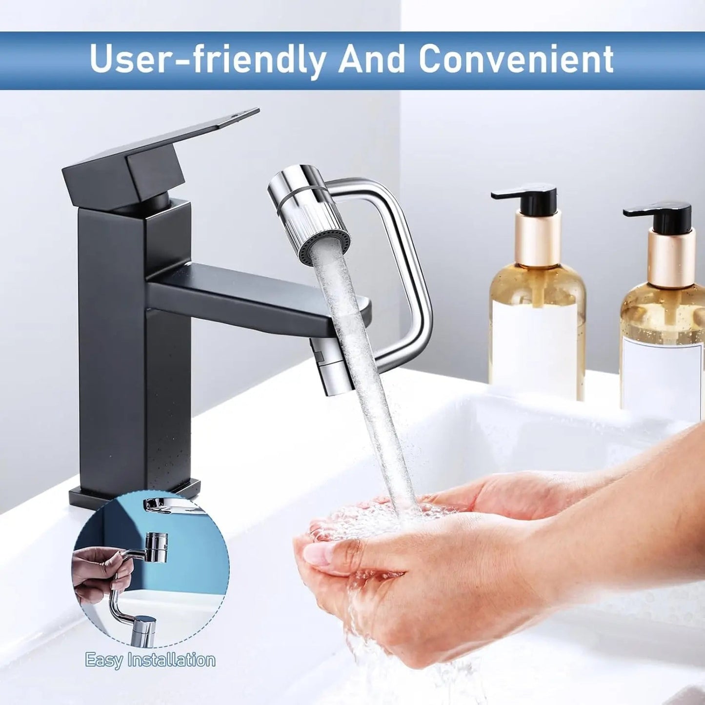 Rotatable Faucet Aerator Extension - for Effortless, All-Angle Control, Rotating Swivel Faucet Aerator Extender, Kitchen Bathroom Sink Faucets Sprayer Attachment with 2 Mode Splash(1PC)