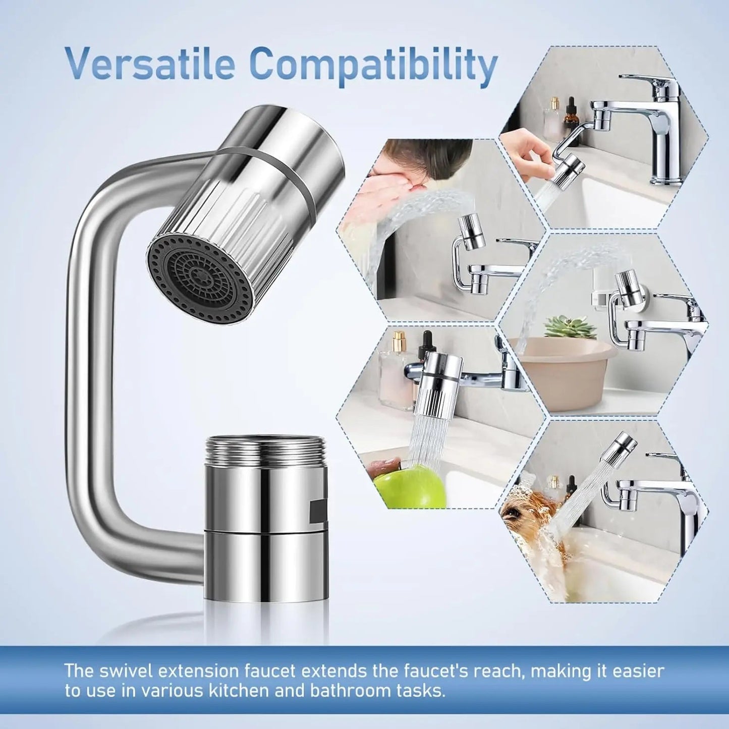 Rotatable Faucet Aerator Extension - for Effortless, All-Angle Control, Rotating Swivel Faucet Aerator Extender, Kitchen Bathroom Sink Faucets Sprayer Attachment with 2 Mode Splash(1PC)