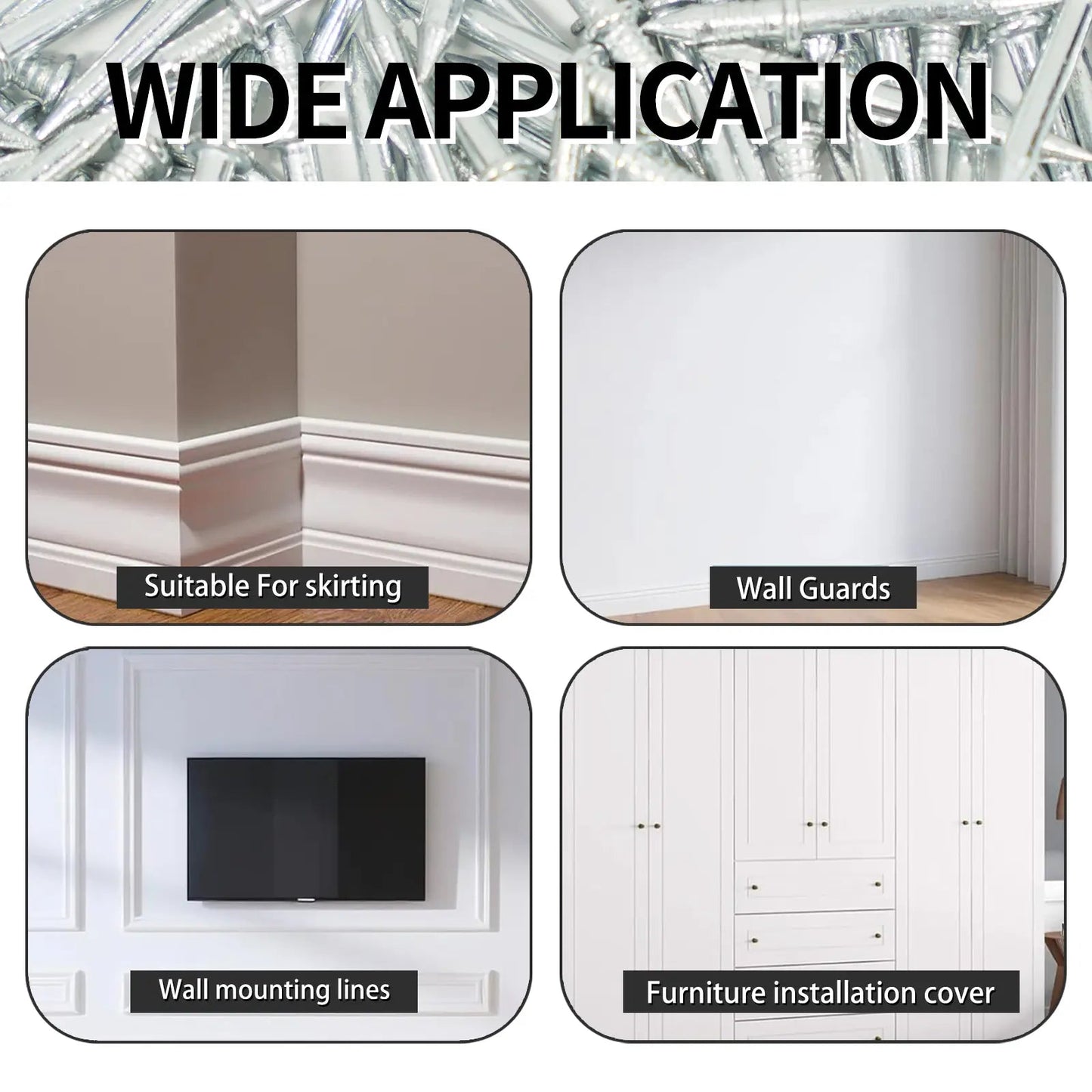200 Count Non-Marking Double-Headed Skirting Nails Sturdy Damage-Free Wall Installation Kit for Easy Application Functional Mounting Nails for Baseboards Wall Panels Furniture Cover Plates No Drilling Required