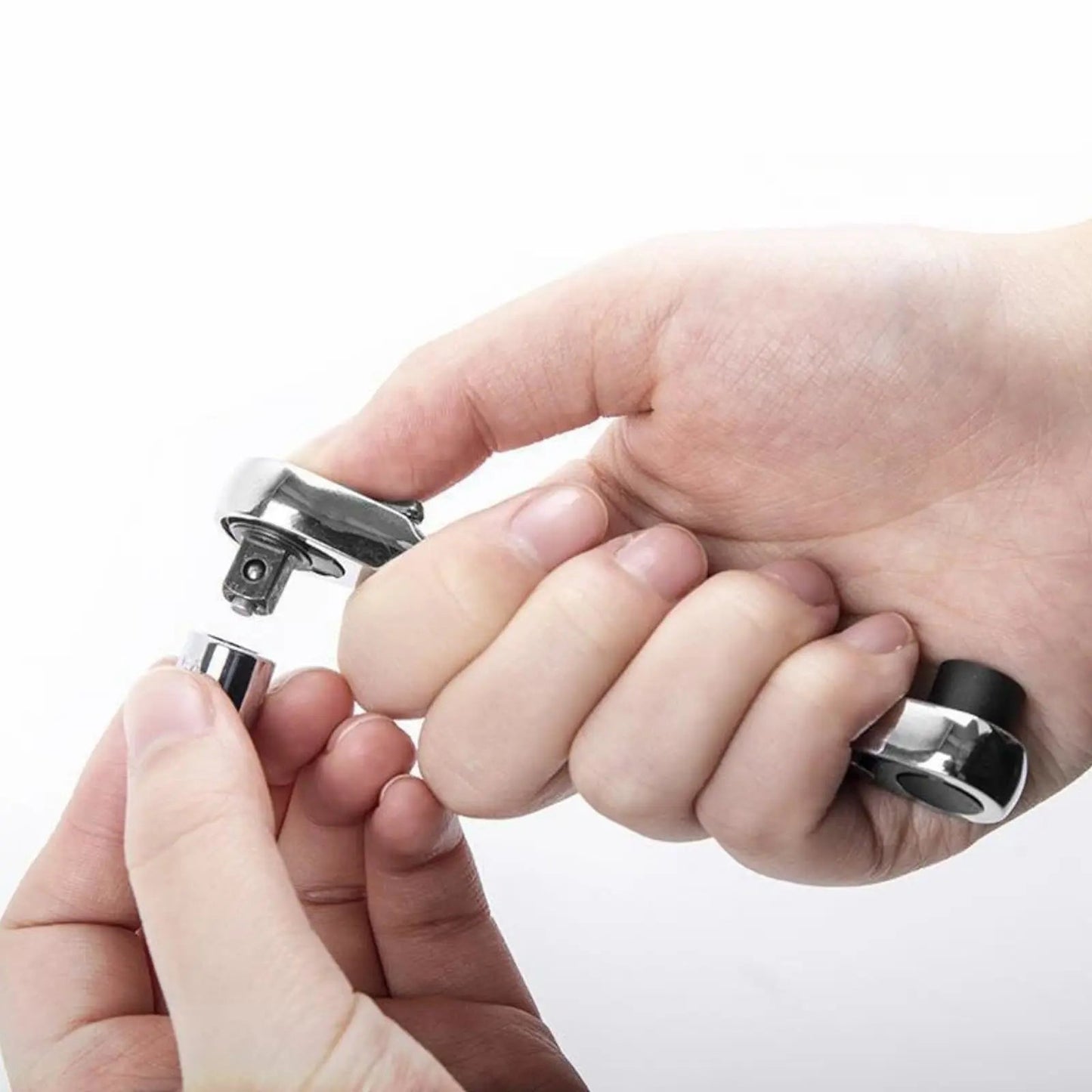 Silver Ratchet Wrench 1/4 Inch Mini Double Headed 72 Tooth Drive Socket (Bits Not Included), Ratchet Set Rotator Practical Accessories Tool, 5 Degrees Quick Install Release