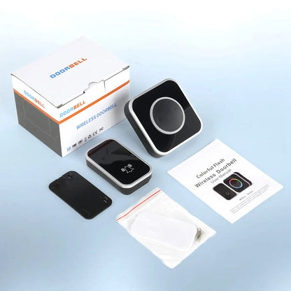 Wireless Doorbell, Easy installation, Waterproof, Adjustable Volume, 45 Chimes, Colorful LED, 1000Ft Range, Black