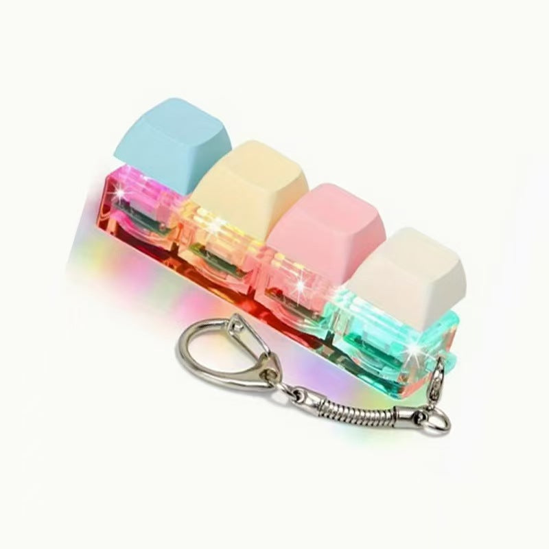 Glowing Keyboard Fidget Keychain, 4-In-1 Decompression Button, Stress Relief Fidget Gift, Transparent Color/, 1 Pcs