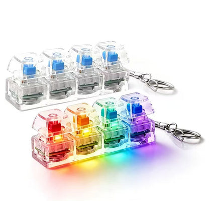 Glowing Keyboard Fidget Keychain, 4-In-1 Decompression Button, Stress Relief Fidget Gift, Transparent Color/, 1 Pcs
