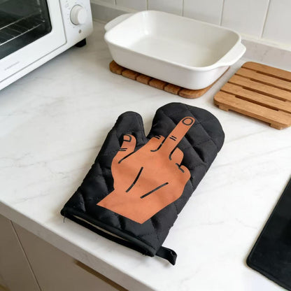 Middle Finger Oven Mitt Funny Flip The Bird Graphic Novelty Kitchen Glove Funny Graphic Kitchenware Bakeware Funny Food Novelty Cookware Black