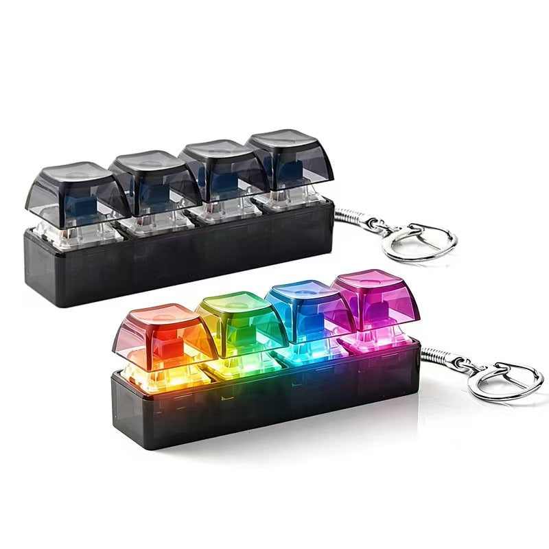 Glowing Keyboard Fidget Keychain, 4-In-1 Decompression Button, Stress Relief Fidget Gift, Transparent Color/, 1 Pcs